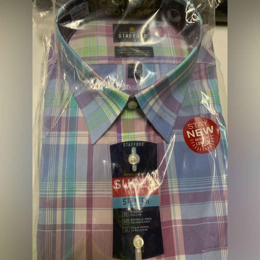 Stafford long sleet dress shirts Blue Pink Plum